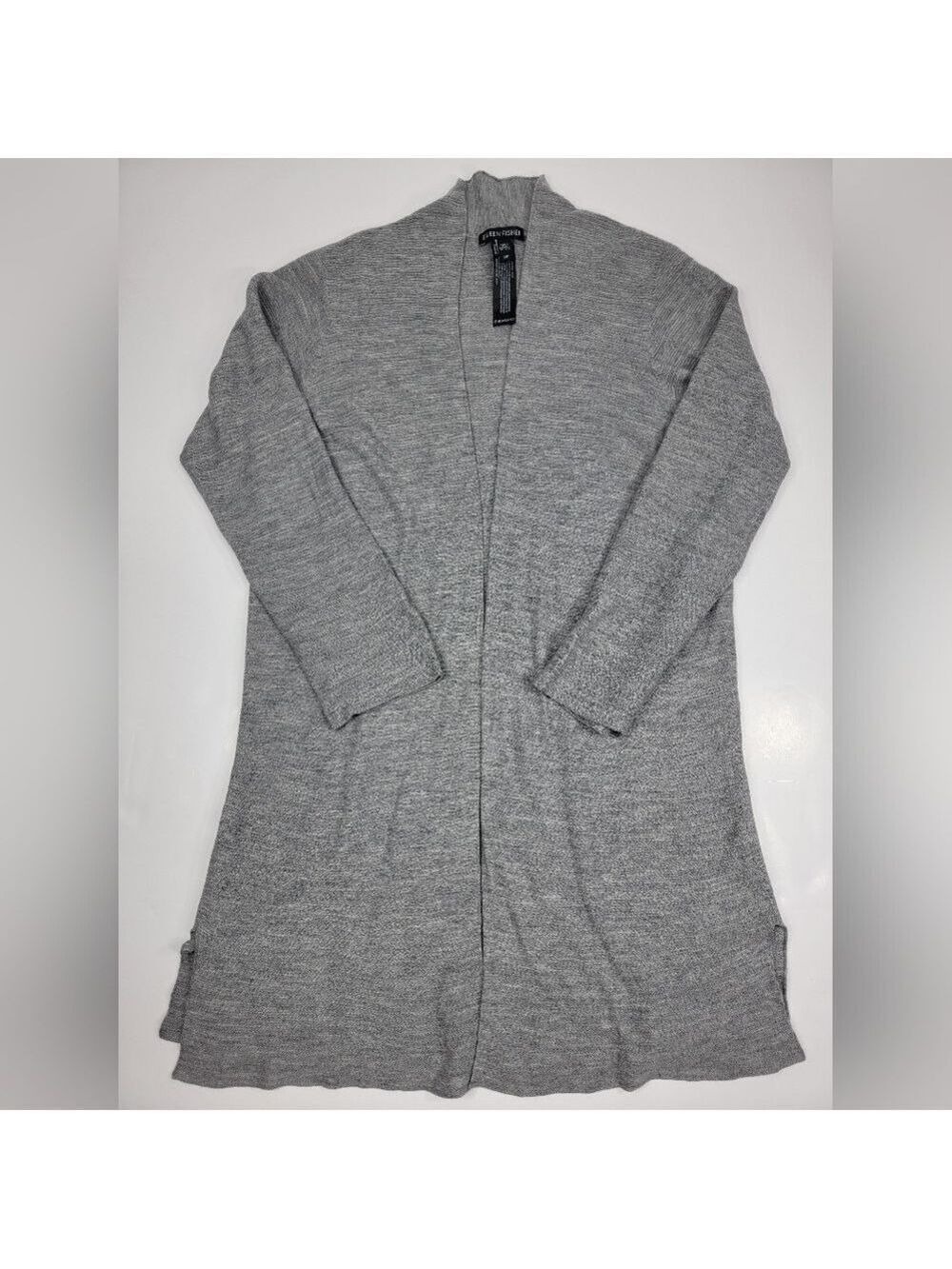 Eileen Fisher Open Front Tunic Cardigan Sweater Women’s Size S Gray Virgin Wool